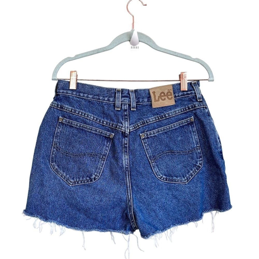 Vintage Lee High Waisted Cutoff‎ Denim Shorts Womens 14 MED Blue Raw Hem Retro
